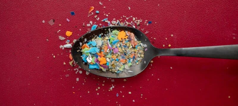 close-up of microplastics found in water